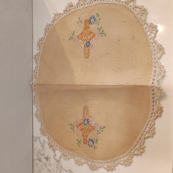 Vintage handmade crochet floral basket design doily 11" round - Picture 1 of 6